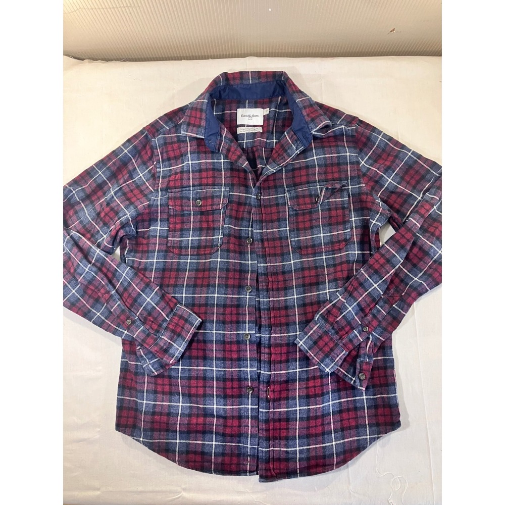 Goodfellow & Co Mens Flannel Button Down Shirt Long Sleeve Plaid Red Blue Size M